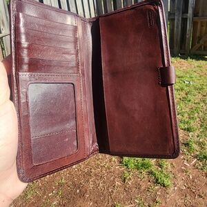 COACH Brown Water Buffalo leather bifold slim checkbook credit card wallet